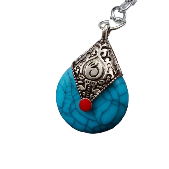 Turquoise and Red with Silver Tone Keychain - Picture 3 of 6